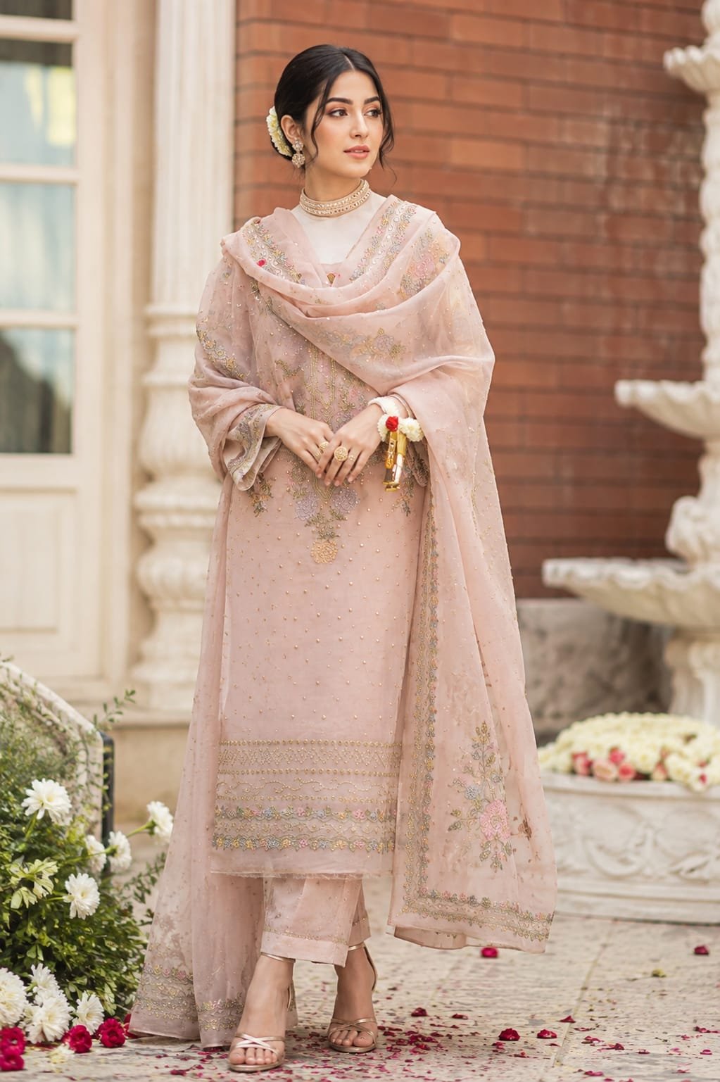 Handmade Mukesh Antique Work on Net Fabric with Pure Hand Embroidery