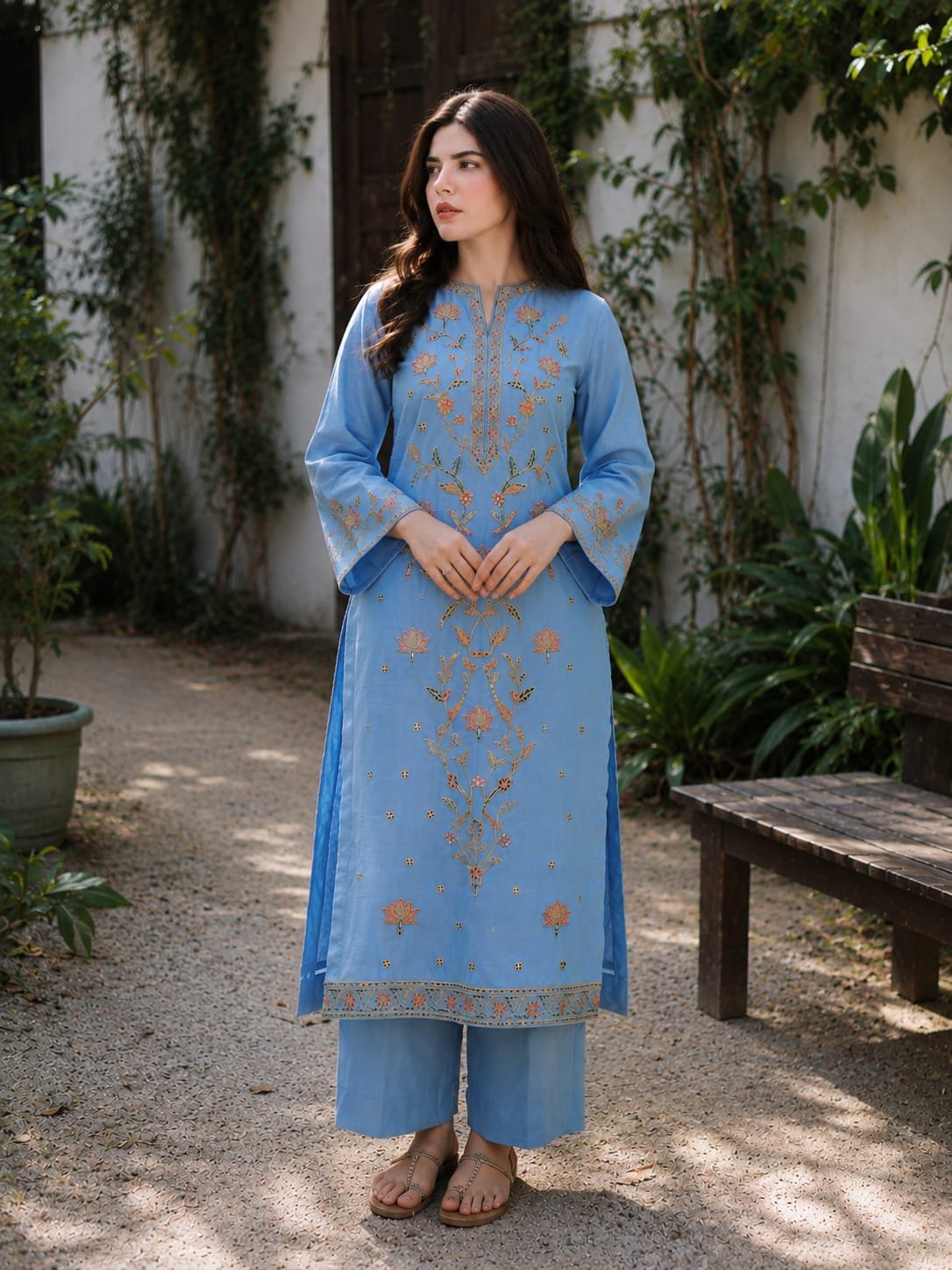Sky Blue Grip Suit with Sequence Embroidery — alternate view